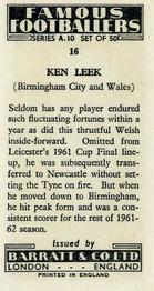 1962 Barratt & Co. Famous Footballers (A10) #16 Ken Leek Back