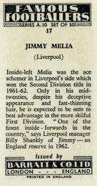 1962 Barratt & Co. Famous Footballers (A10) #17 Jimmy Melia Back