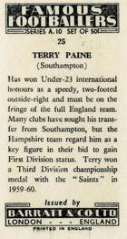 1962 Barratt & Co. Famous Footballers (A10) #25 Terry Paine Back