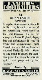 1962 Barratt & Co. Famous Footballers (A10) #42 Brian Labone Back
