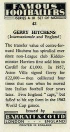 1962 Barratt & Co. Famous Footballers (A10) #43 Gerry Hitchens Back