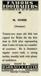 1962 Barratt & Co. Famous Footballers (A10) #46 Mel Nurse Back