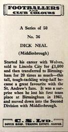 1963 Comet Sweets Footballers and Club Colours #36 Dick Neal Back