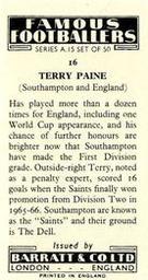1967-68 Barratt & Co. Famous Footballers (A15) #16 Terry Paine Back