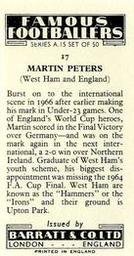 1967-68 Barratt & Co. Famous Footballers (A15) #17 Martin Peters Back