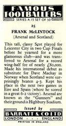 1967-68 Barratt & Co. Famous Footballers (A15) #25 Frank McLintock Back