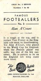 1959-60 Chix Confectionery Famous Footballers #5 Alan A'Court Back
