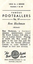 1959-60 Chix Confectionery Famous Footballers #17 Ron Heckman Back