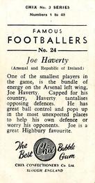 1959-60 Chix Confectionery Famous Footballers #24 Joe Haverty Back