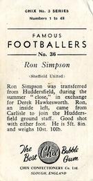 1959-60 Chix Confectionery Famous Footballers #36 Ron Simpson Back