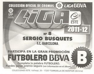 2011-12 Panini Este Spanish LaLiga Stickers #73 Sergio Busquets Back