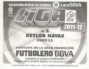 2011-12 Panini Este Spanish LaLiga Stickers #214 Keylor Navas Back