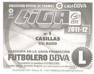 2011-12 Panini Este Spanish LaLiga Stickers #243 Iker Casillas Back