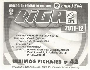 2011-12 Panini Este Spanish LaLiga Stickers - Ultimos Fichajes #42 Carlos Vela Back