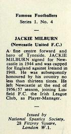 1959-60 NSS Famous Footballers #4 Jackie Milburn Back