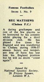 1959-60 NSS Famous Footballers #9 Reg Matthews Back
