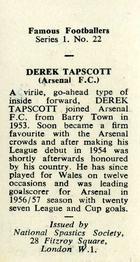 1959-60 National Spastics Society (NSS) Famous Footballers #22 Derek Tapscott Back