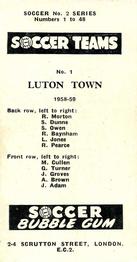 1958-59 Soccer Bubble Gum Soccer Teams #1 Luton Town Back