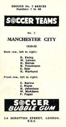 1958-59 Soccer Bubble Gum Soccer Teams #2 Manchester City Back