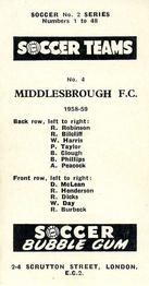 1958-59 Soccer Bubble Gum Soccer Teams #4 Middlesbrough Back