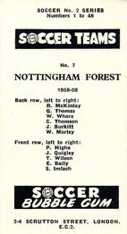 1958-59 Soccer Bubble Gum Soccer Teams #7 Nottingham Forest Back