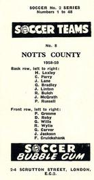 1958-59 Soccer Bubble Gum Soccer Teams #8 Notts County Back