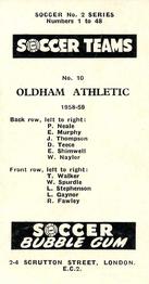 1958-59 Soccer Bubble Gum Soccer Teams #10 Oldham Athletic Back