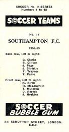 1958-59 Soccer Bubble Gum Soccer Teams #11 Southampton Back