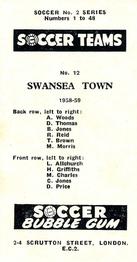 1958-59 Soccer Bubble Gum Soccer Teams #12 Swansea Town Back