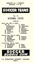1958-59 Soccer Bubble Gum Soccer Teams #18 Stoke City Back