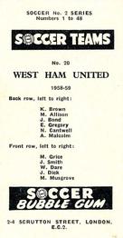 1958-59 Soccer Bubble Gum Soccer Teams #20 West Ham United Back
