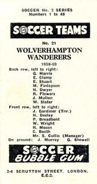 1958-59 Soccer Bubble Gum Soccer Teams #21 Wolverhampton Wanderers Back