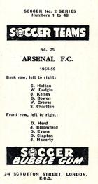 1958-59 Soccer Bubble Gum Soccer Teams #25 Arsenal Back