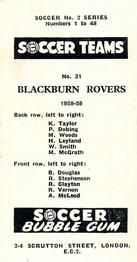 1958-59 Soccer Bubble Gum Soccer Teams #31 Blackburn Rovers Back