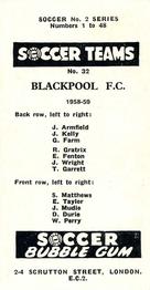 1958-59 Soccer Bubble Gum Soccer Teams #32 Blackpool Back
