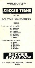 1958-59 Soccer Bubble Gum Soccer Teams #33 Bolton Wanderers Back