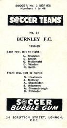 1958-59 Soccer Bubble Gum Soccer Teams #37 Burnley Back