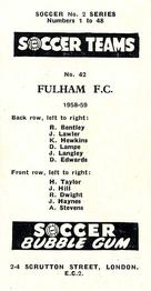 1958-59 Soccer Bubble Gum Soccer Teams #42 Fulham Back