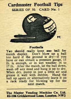 1958 Master Vending Cardmaster Football Tips #1 Bill Perry Back