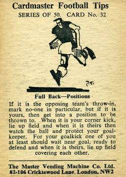 1958 Master Vending Cardmaster Football Tips #32 Dave Hickson Back