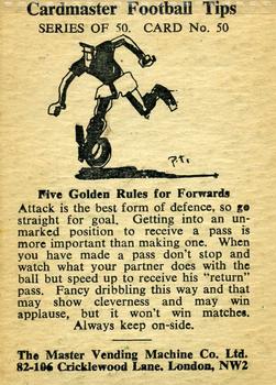 1958 Master Vending Cardmaster Football Tips #50 Harry Gregg Back