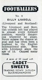 1957 Cadet Sweets Footballers #3 Billy Liddell Back