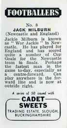 1957 Cadet Sweets Footballers #8 Jackie Milburn Back