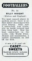 1957 Cadet Sweets Footballers #14 Billy Wright Back