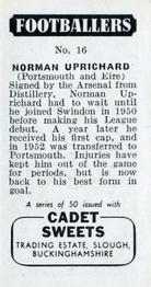 1957 Cadet Sweets Footballers #16 Norman Uprichard Back