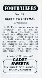 1957 Cadet Sweets Footballers #24 Geoff Twentyman Back