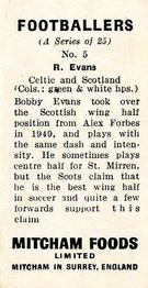 1956 Mitcham Foods Footballers #5 Bobby Evans Back