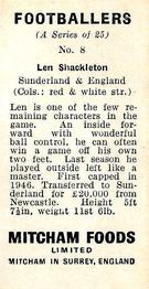 1956 Mitcham Foods Footballers #8 Len Shackleton Back