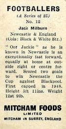 1956 Mitcham Foods Footballers #12 Jackie Milburn Back