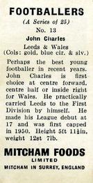 1956 Mitcham Foods Footballers #13 John Charles Back
